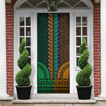Green-gold Dashiki and Tapa Pattern Door Cover Africa-Polynesia Together Culture