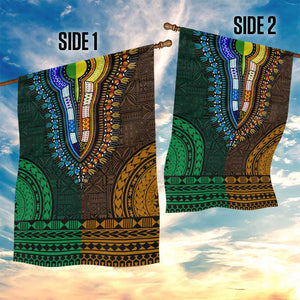 Green-gold Dashiki and Tapa Pattern Garden Flag Africa-Polynesia Together Culture