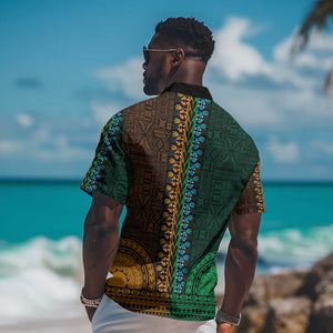 Green-gold Dashiki and Tapa Pattern Hawaiian Shirt Africa-Polynesia Together Culture