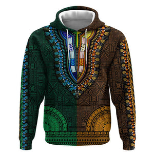 Green-gold Dashiki and Tapa Pattern Hoodie Africa-Polynesia Together Culture