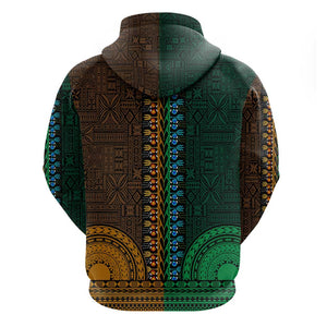 Green-gold Dashiki and Tapa Pattern Hoodie Africa-Polynesia Together Culture