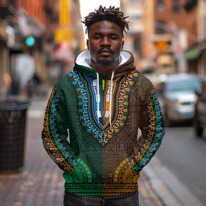 Green-gold Dashiki and Tapa Pattern Hoodie Africa-Polynesia Together Culture