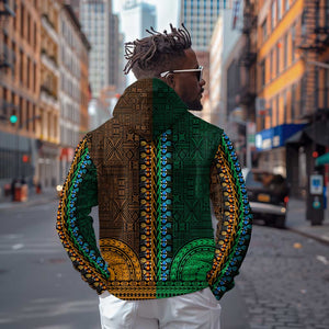 Green-gold Dashiki and Tapa Pattern Hoodie Africa-Polynesia Together Culture