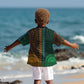 Green-gold Dashiki and Tapa Pattern Kid Hawaiian Shirt Africa-Polynesia Together Culture