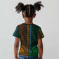 Green-gold Dashiki and Tapa Pattern Kid T shirt Africa-Polynesia Together Culture