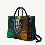 Green-gold Dashiki and Tapa Pattern Leather Bag Africa-Polynesia Together Culture
