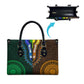 Green-gold Dashiki and Tapa Pattern Leather Bag Africa-Polynesia Together Culture