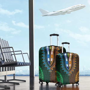 Green-gold Dashiki and Tapa Pattern Luggage Cover Africa-Polynesia Together Culture