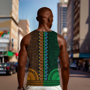 Green-gold Dashiki and Tapa Pattern Men Tank Top Africa-Polynesia Together Culture