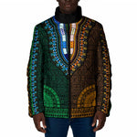 Green-gold Dashiki and Tapa Pattern Padded Jacket Africa-Polynesia Together Culture