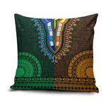 Green-gold Dashiki and Tapa Pattern Pillow Cover Africa-Polynesia Together Culture