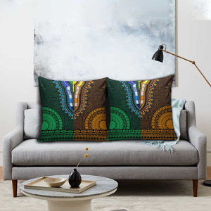 Green-gold Dashiki and Tapa Pattern Pillow Cover Africa-Polynesia Together Culture