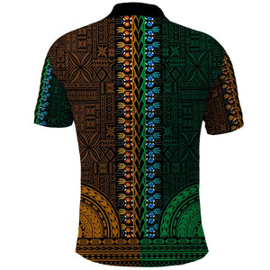 Green-gold Dashiki and Tapa Pattern Polo Shirt Africa-Polynesia Together Culture