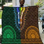 Green-gold Dashiki and Tapa Pattern Quilt Africa-Polynesia Together Culture