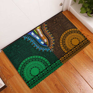 Green-gold Dashiki and Tapa Pattern Rubber Doormat Africa-Polynesia Together Culture