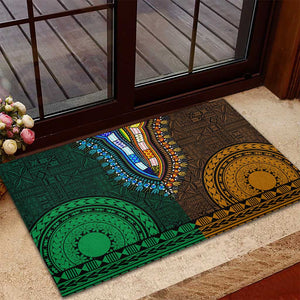 Green-gold Dashiki and Tapa Pattern Rubber Doormat Africa-Polynesia Together Culture