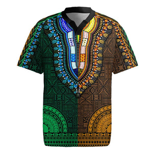 Green-gold Dashiki and Tapa Pattern Rugby Jersey Africa-Polynesia Together Culture