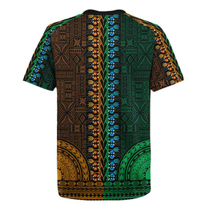 Green-gold Dashiki and Tapa Pattern Rugby Jersey Africa-Polynesia Together Culture