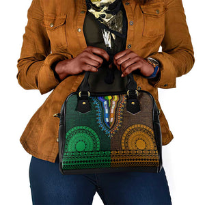 Green-gold Dashiki and Tapa Pattern Shoulder Handbag Africa-Polynesia Together Culture