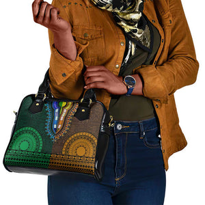 Green-gold Dashiki and Tapa Pattern Shoulder Handbag Africa-Polynesia Together Culture