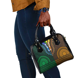 Green-gold Dashiki and Tapa Pattern Shoulder Handbag Africa-Polynesia Together Culture