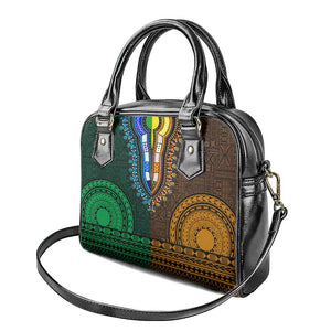 Green-gold Dashiki and Tapa Pattern Shoulder Handbag Africa-Polynesia Together Culture