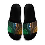 Green-gold Dashiki and Tapa Pattern Slide Sandals Africa-Polynesia Together Culture