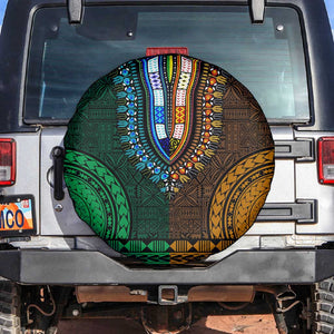 Green-gold Dashiki and Tapa Pattern Spare Tire Cover Africa-Polynesia Together Culture