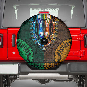 Green-gold Dashiki and Tapa Pattern Spare Tire Cover Africa-Polynesia Together Culture