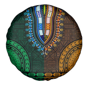 Green-gold Dashiki and Tapa Pattern Spare Tire Cover Africa-Polynesia Together Culture