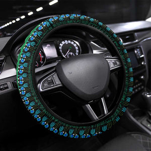 Green-gold Dashiki and Tapa Pattern Steering Wheel Cover Africa-Polynesia Together Culture