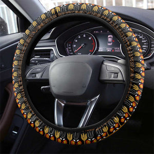 Green-gold Dashiki and Tapa Pattern Steering Wheel Cover Africa-Polynesia Together Culture