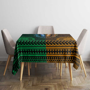 Green-gold Dashiki and Tapa Pattern Tablecloth Africa-Polynesia Together Culture