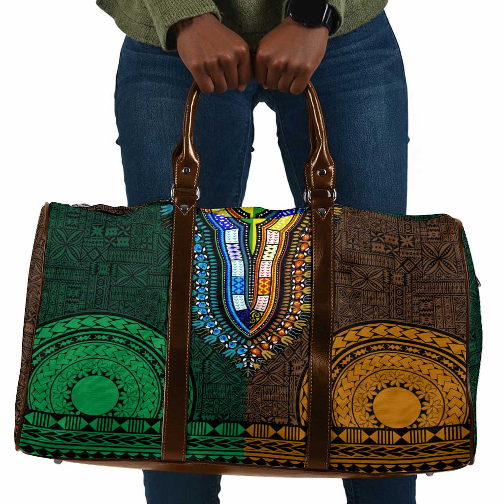 Green-gold Dashiki and Tapa Pattern Travel Bag Africa-Polynesia Together Culture