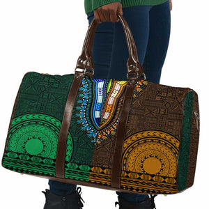 Green-gold Dashiki and Tapa Pattern Travel Bag Africa-Polynesia Together Culture