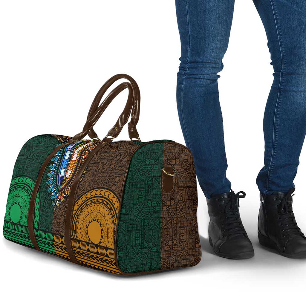 Green-gold Dashiki and Tapa Pattern Travel Bag Africa-Polynesia Together Culture