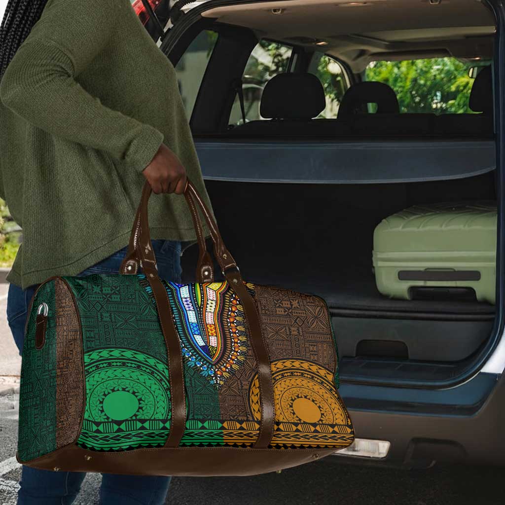 Green-gold Dashiki and Tapa Pattern Travel Bag Africa-Polynesia Together Culture