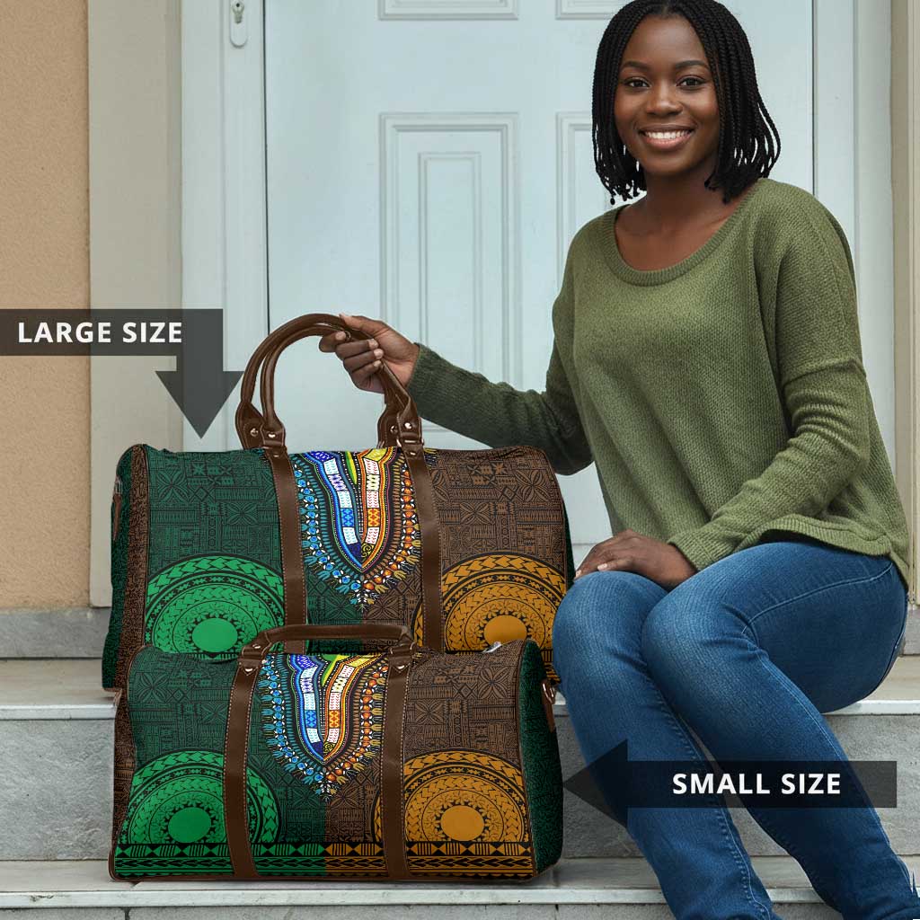 Green-gold Dashiki and Tapa Pattern Travel Bag Africa-Polynesia Together Culture