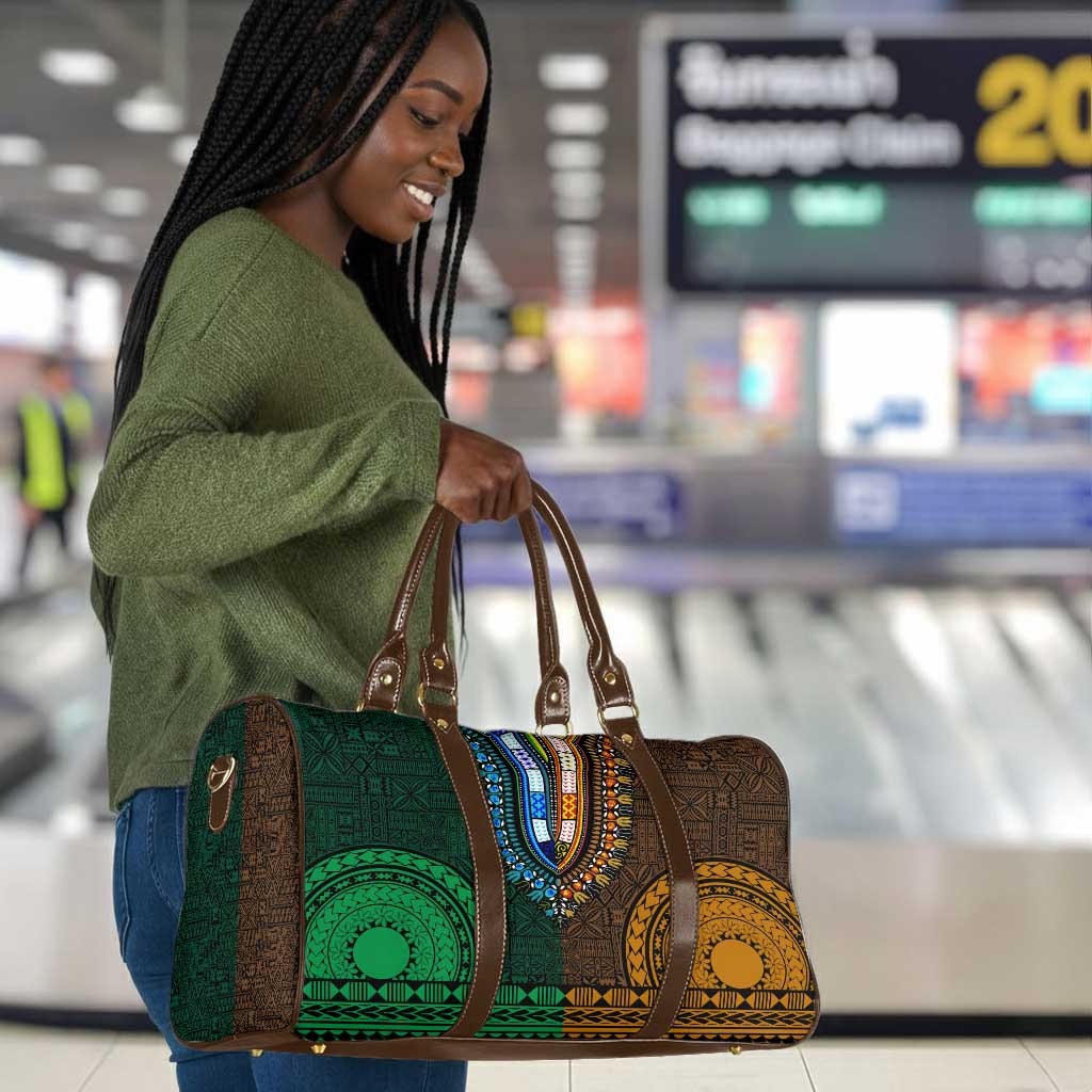Green-gold Dashiki and Tapa Pattern Travel Bag Africa-Polynesia Together Culture