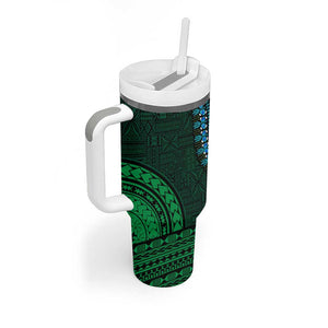 Green-gold Dashiki and Tapa Pattern Tumbler With Handle Africa-Polynesia Together Culture