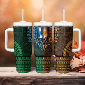 Green-gold Dashiki and Tapa Pattern Tumbler With Handle Africa-Polynesia Together Culture