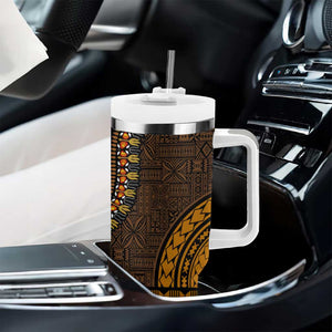 Green-gold Dashiki and Tapa Pattern Tumbler With Handle Africa-Polynesia Together Culture