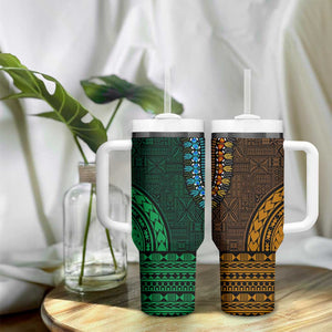 Green-gold Dashiki and Tapa Pattern Tumbler With Handle Africa-Polynesia Together Culture