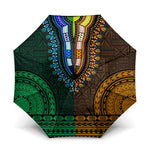 Green-gold Dashiki and Tapa Pattern Umbrella Africa-Polynesia Together Culture