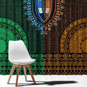 Green-gold Dashiki and Tapa Pattern Window Curtain Africa-Polynesia Together Culture