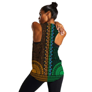 Green-gold Dashiki and Tapa Pattern Women Racerback Tank Africa-Polynesia Together Culture