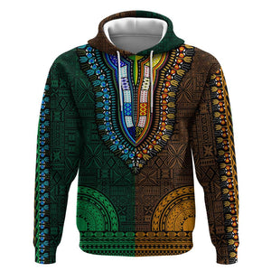 Green-gold Dashiki and Tapa Pattern Zip Hoodie Africa-Polynesia Together Culture