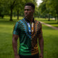 Green-gold Dashiki and Tapa Pattern Zipper Polo Shirt Africa-Polynesia Together Culture