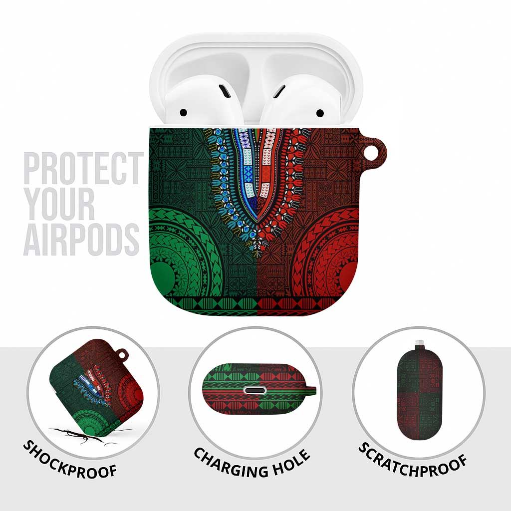 Green-red Dashiki and Tapa Pattern AirPods Case Africa-Polynesia Together Culture