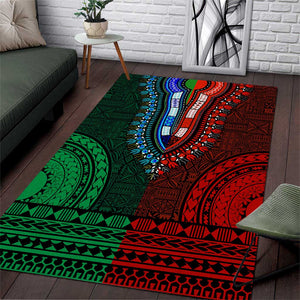 Green-red Dashiki and Tapa Pattern Area Rug Africa-Polynesia Together Culture